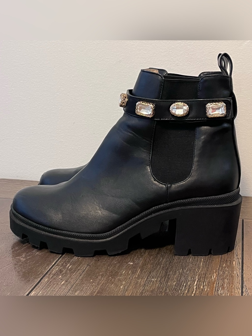 Steve Madden Amulet Black Platform Chunky Sole Boots Womens 9.5